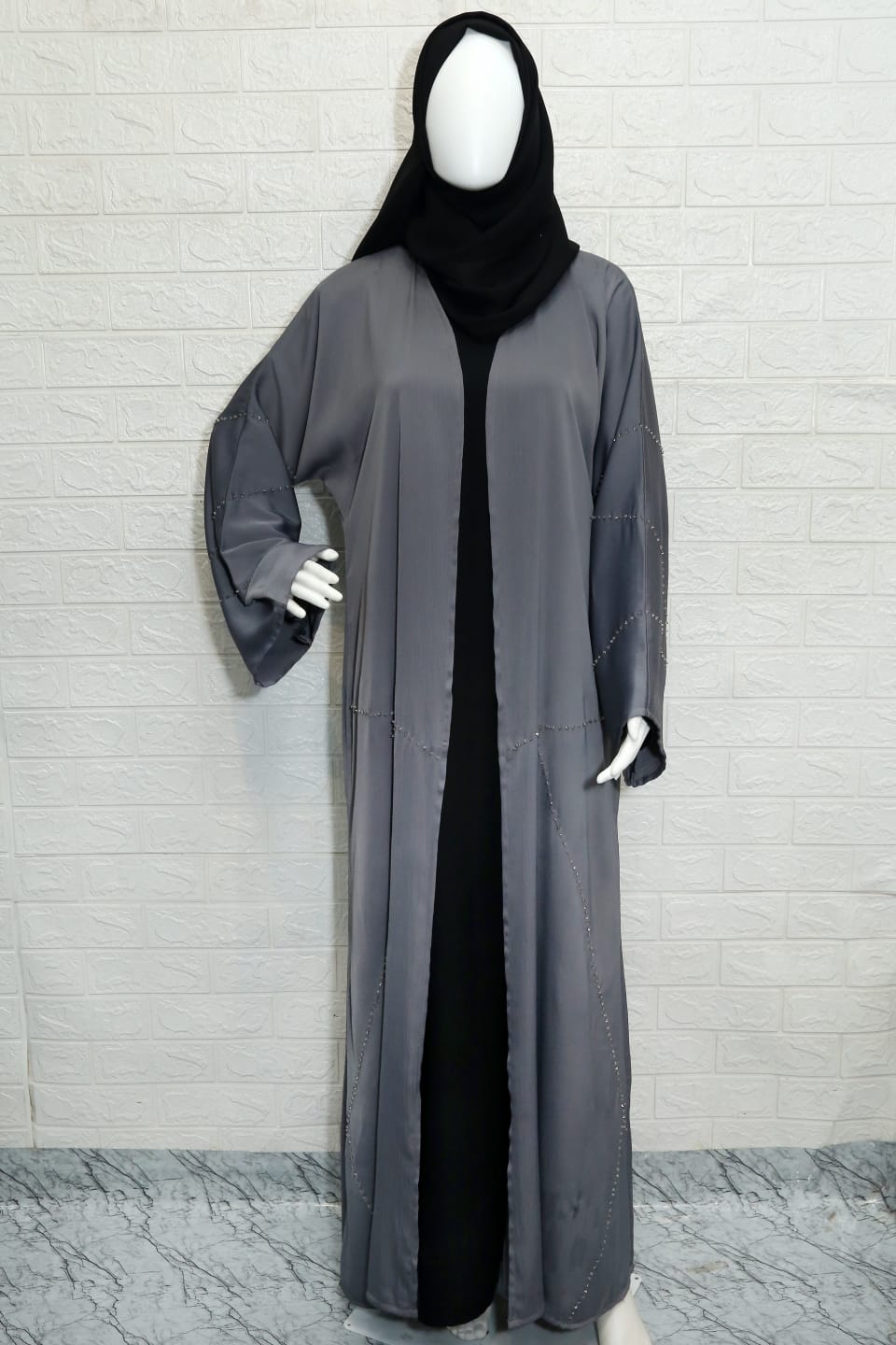 Ayesha Abaya | Slate Grey Open-Front